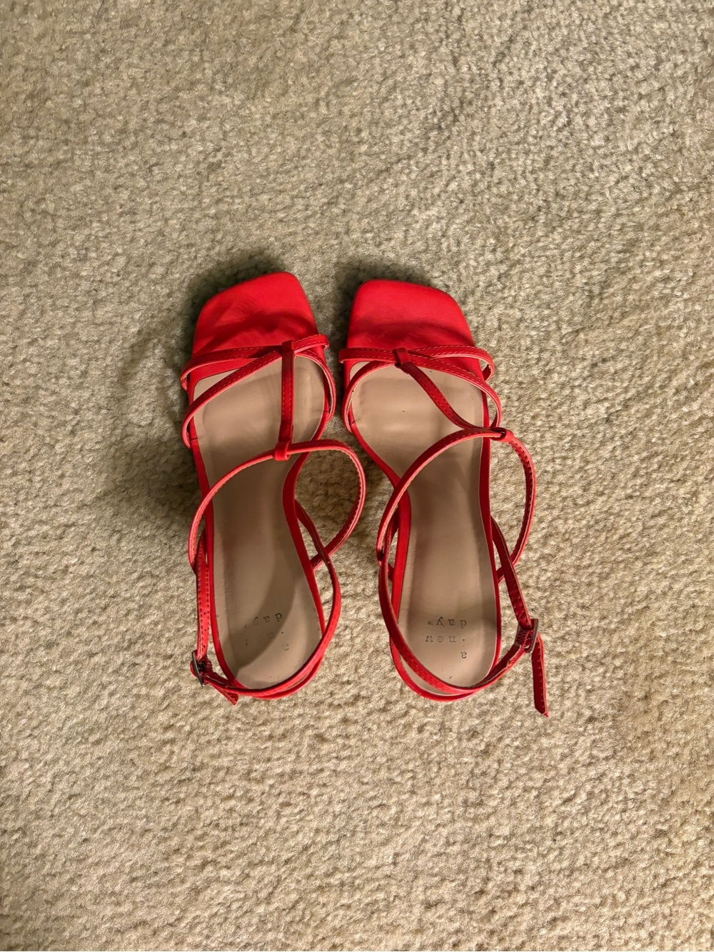 a new day Bright Red Strappy Square-Toe Heeled Sandals